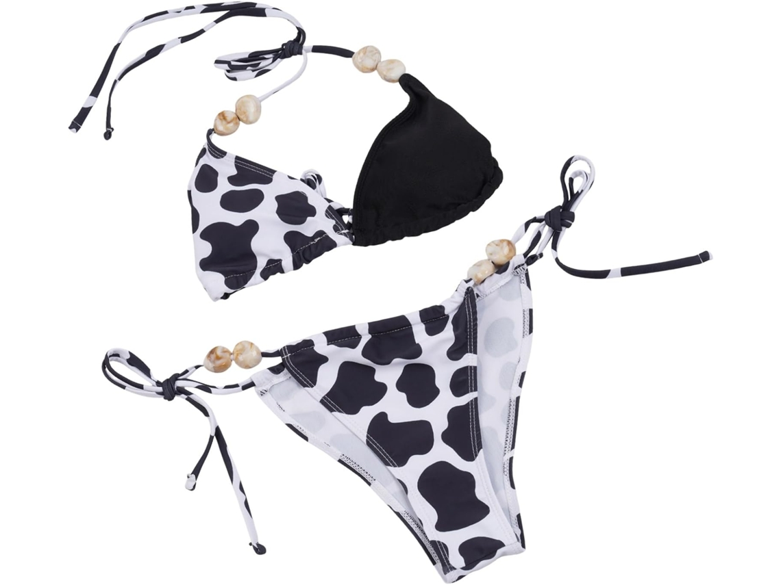 Traje De Baño De Dos Piezas Para Mujer Con Lazo Lateral Y Estampado De Lunares.