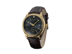 Reloj De Pulsera Hombres Moda Cuero Pu Redondo Quartz Negra Dorada