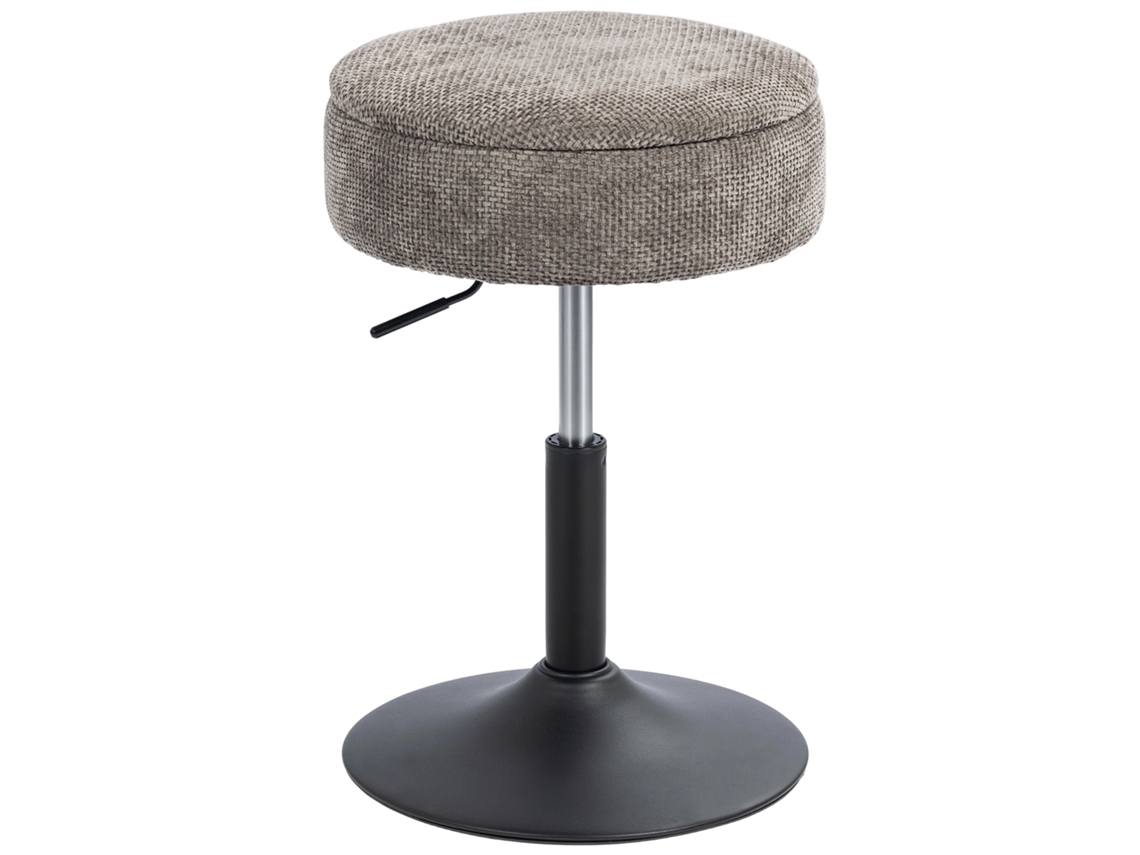Taburete Giratorio Ajustable Con Almacenamiento, Color Gris Chenilla.