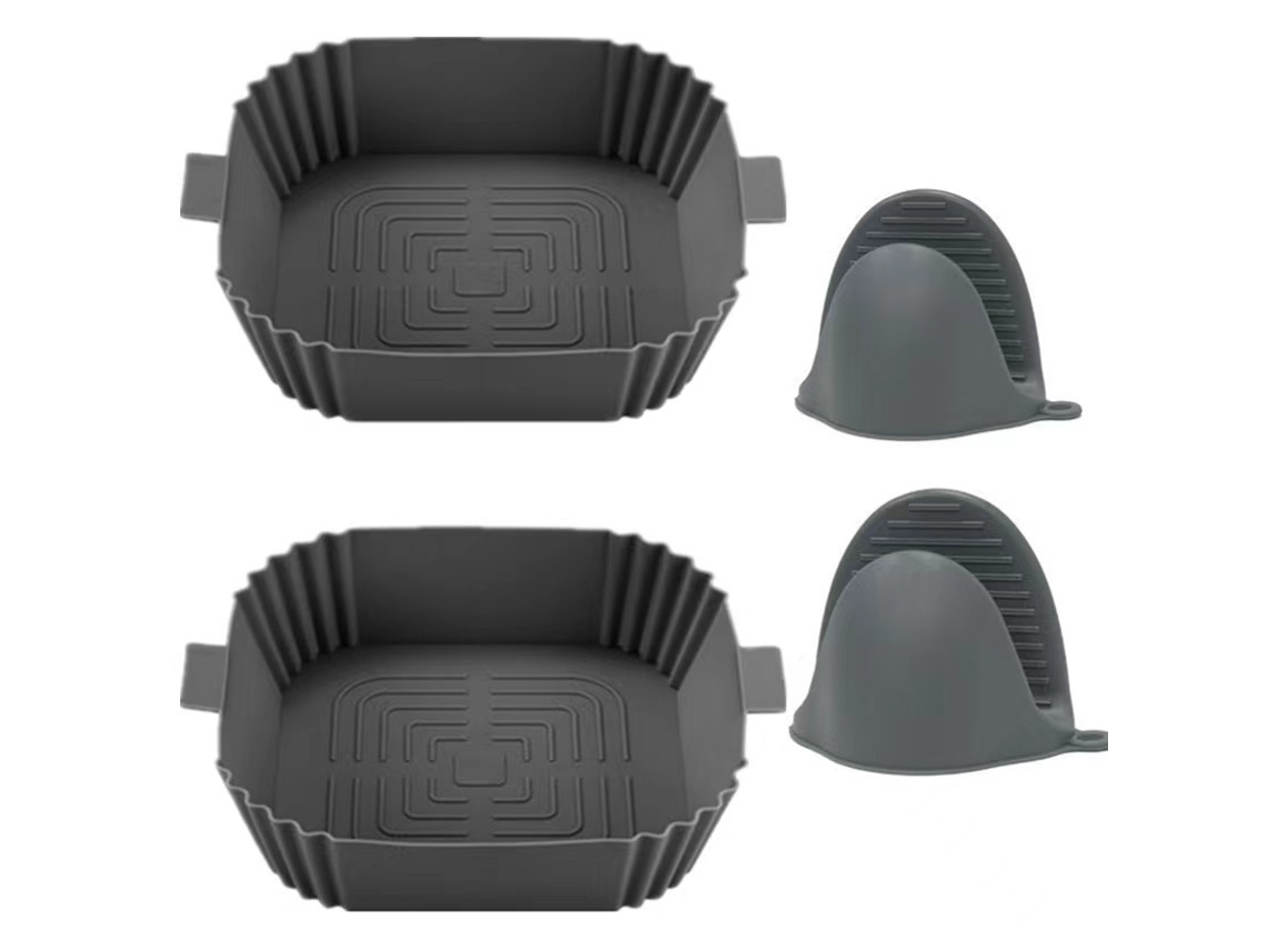 Forro Quadrado De Silicone Para Fritadeira A Ar, Reutilizável E Resistente A Temperaturas De Até 240 °c. Antiaderente Com Ranhuras Para Uma Alimentação Saudável. Pode Ser Lavado Na Lava-louças E Possui Alças Para Facilitar O Uso.