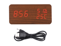 Despertador de madera con LED y control de voz, rectangular, madera marrón, con luz roja, digital