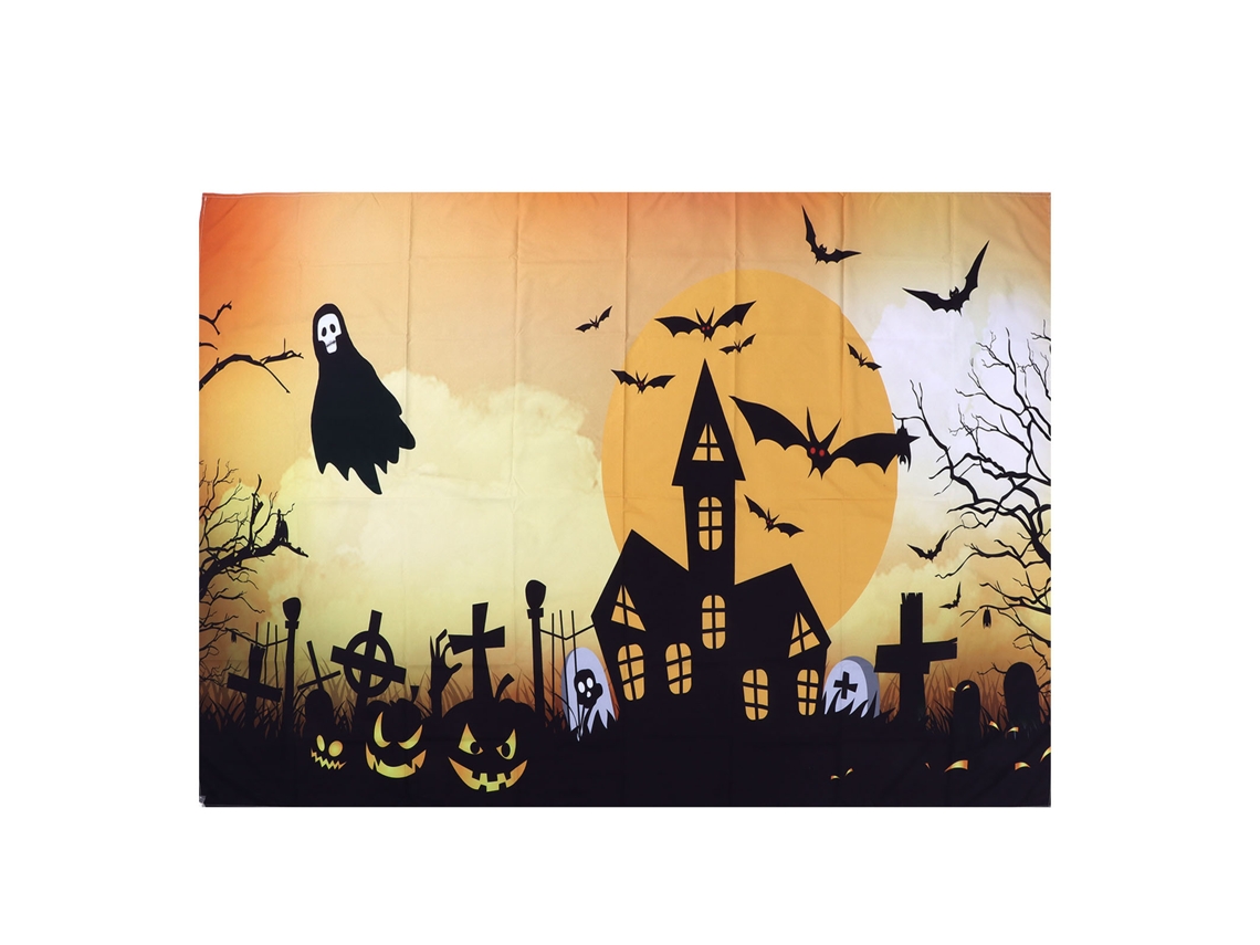 Tapiz de fondo de Halloween con diseño de cementerio tenebroso, 150x150cm