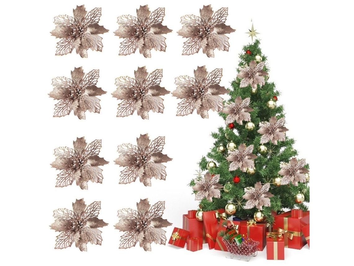10 Flores Artificiales De Nochebuena, Luminosas, Reutilizables, De Pe, 11 Cm.