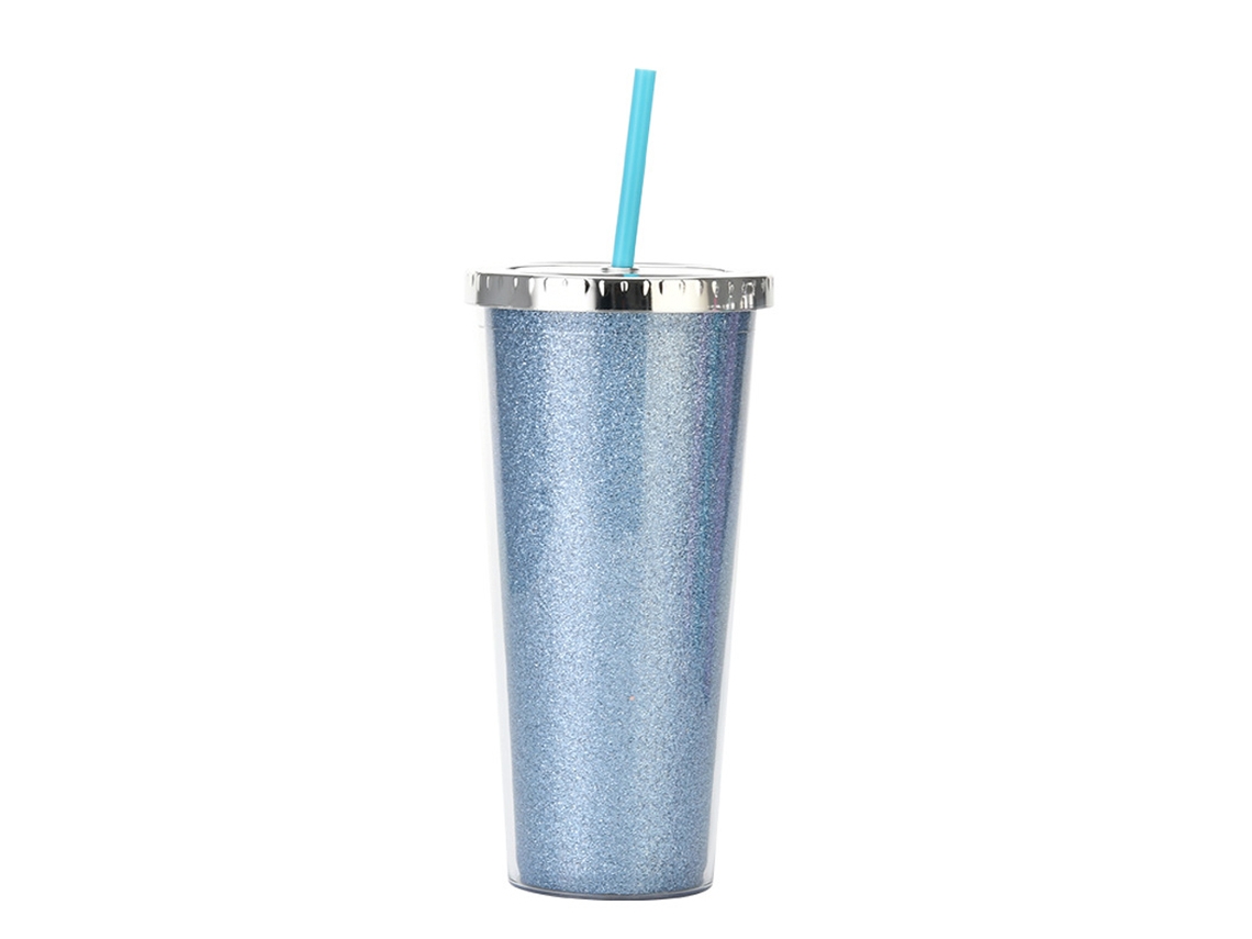 Taza brillante plástica reutilizable de la bebida de la taza de la agua fría 700ml con la capa doble de la tapa y de la paja JEIIBRZUI