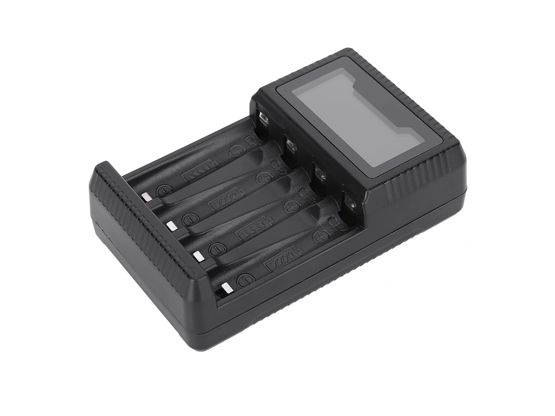 Cargador De Baterías Portátil De 4 Ranuras Con Pantalla Lcd Y Puerto Usb