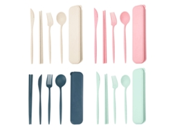 Set de Utensilios Reutilizables - 4 Piezas con Estuche, Cubiertos de Paja de Trigo, Palillos, Cuchillo, Cuchara y Tenedor TRUYUETY
