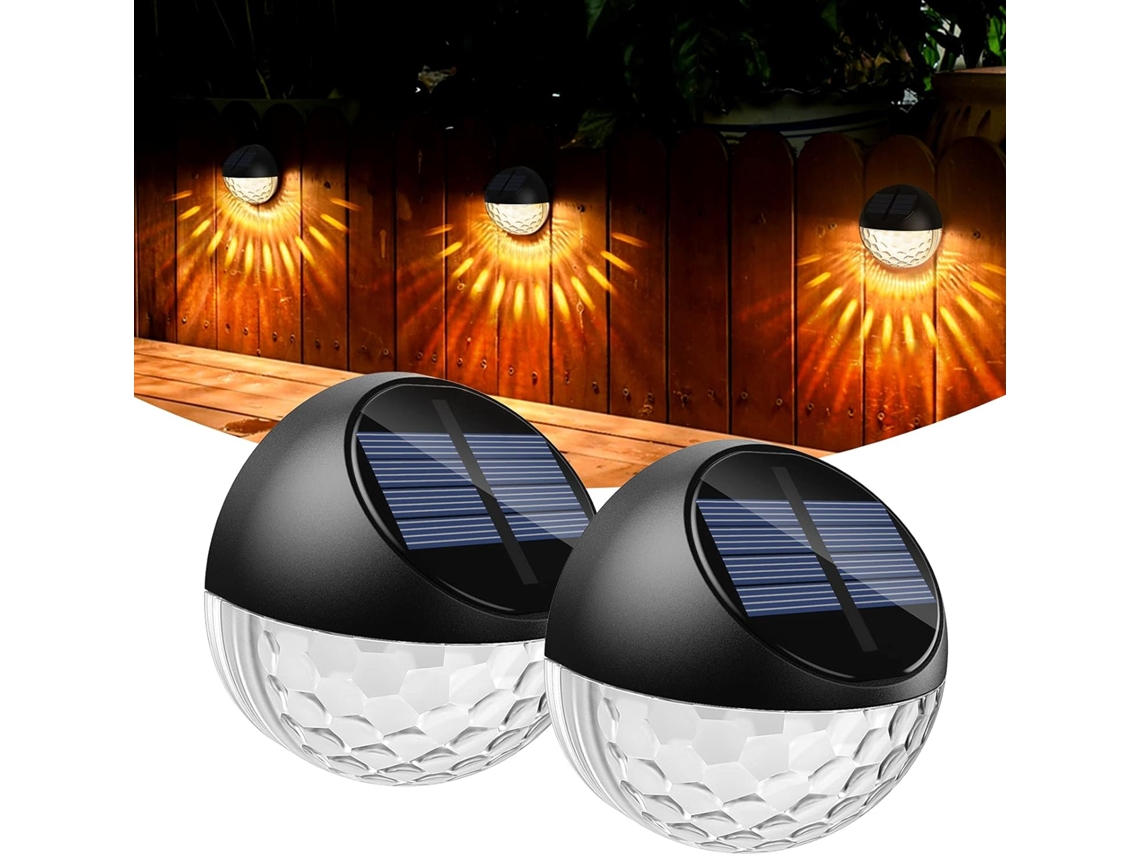 Lote de 2 apliques solares LED para exteriores, resistentes al agua IP65, iluminación decorativa de pared con luz blanca cálida, luz para vallas, paredes y terrazas.
