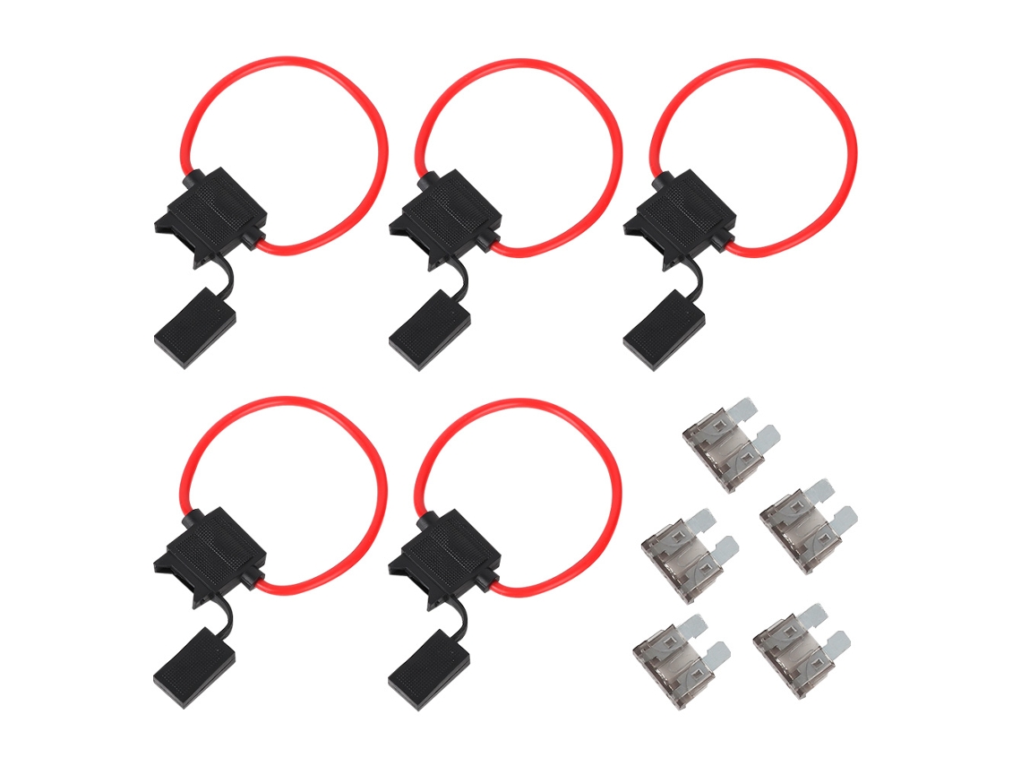 2026dz-Porta Fusibles En Línea 5 Piezas Medium Size 5 Fusibles Hoja Atc/ato 2a Negro Para Coche Boat Rv