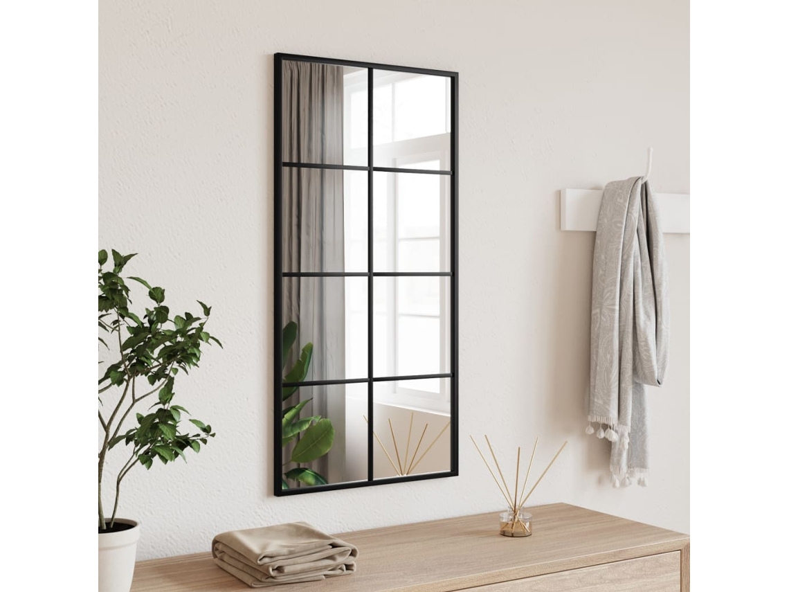 Espejo De Pared Rectangular De Hierro Negro 40x80 Cm