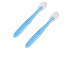 Duas Colheres de Silicone Macio para Bebês e uma Caixa Transparente de Pp Auxiliares no Treinamento da Alimentação. MDUG (azul)