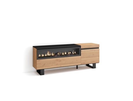 Mueble TV Televisión 150x57x35cm Para TV hasta 65 Chimenea eléctrica Diseño industrial Roble y negro