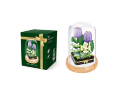 Bloques de construcción en miniatura con forma de flor de tulipán y cubierta protectora.