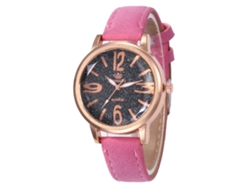 Reloj De Cuarzo Con Correa De Cuero Estilo Moderno Dial Redondo Decoración Rosa
