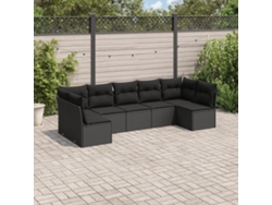 Conjunto de sofá de jardín de 7 piezas con cojines de mimbre negro de DKD Home Decor