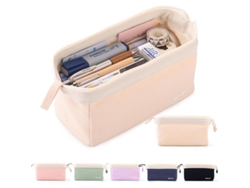 Estuche Para Lápices Con Amplia Apertura, Gran Capacidad, Portátil, Material Resistente, Para Estudiantes, Niños Y Niñas, Color Beige.