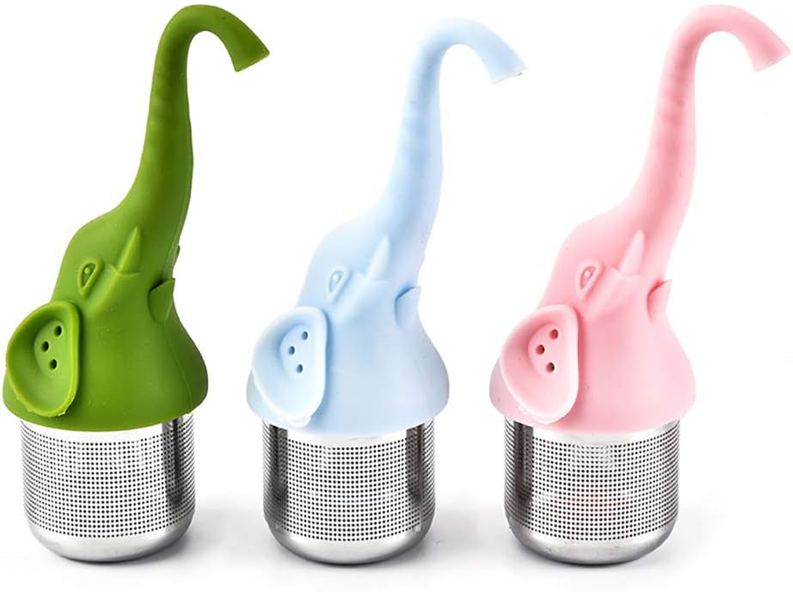 Juego JEIIBRZUI de 3 tamices de silicona en forma de elefante Colores: Verde Azul Rosa