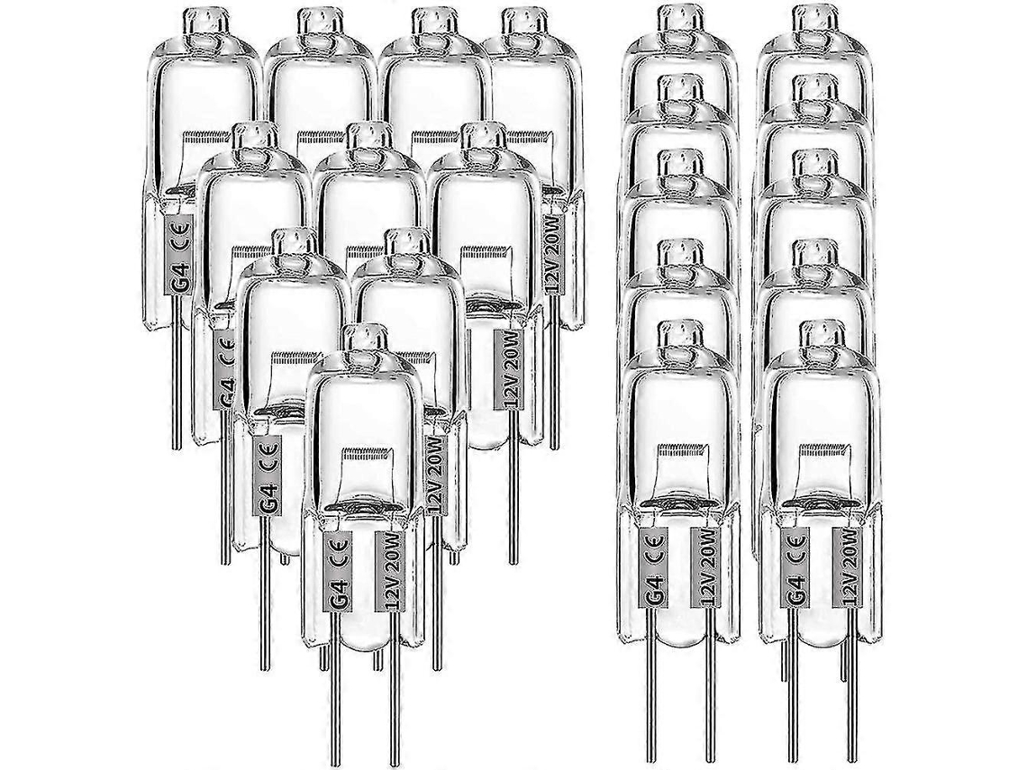 Rebe-20 Bombillas Halógenas G4, 20w 12v, Lámparas Transparentes De 2 Pines, Para Cocina, Iluminación De Hogar Y Fixtures De Techo