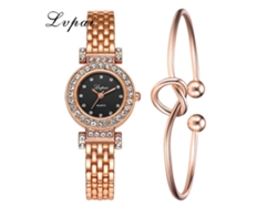 Reloj De Pulsera De Cuarzo Para Mujer Con Brazalete De Aleación Y Diamantes De Imitación, Estilo Moderno (oro Rosa Y Negro)