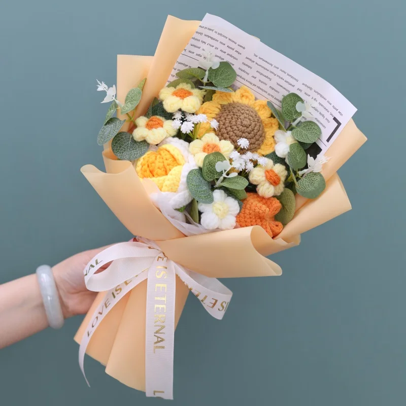 (amarillo) Ramo Artificial De Ganchillo Hecho A Mano, Regalo Para El Día De San Valentín