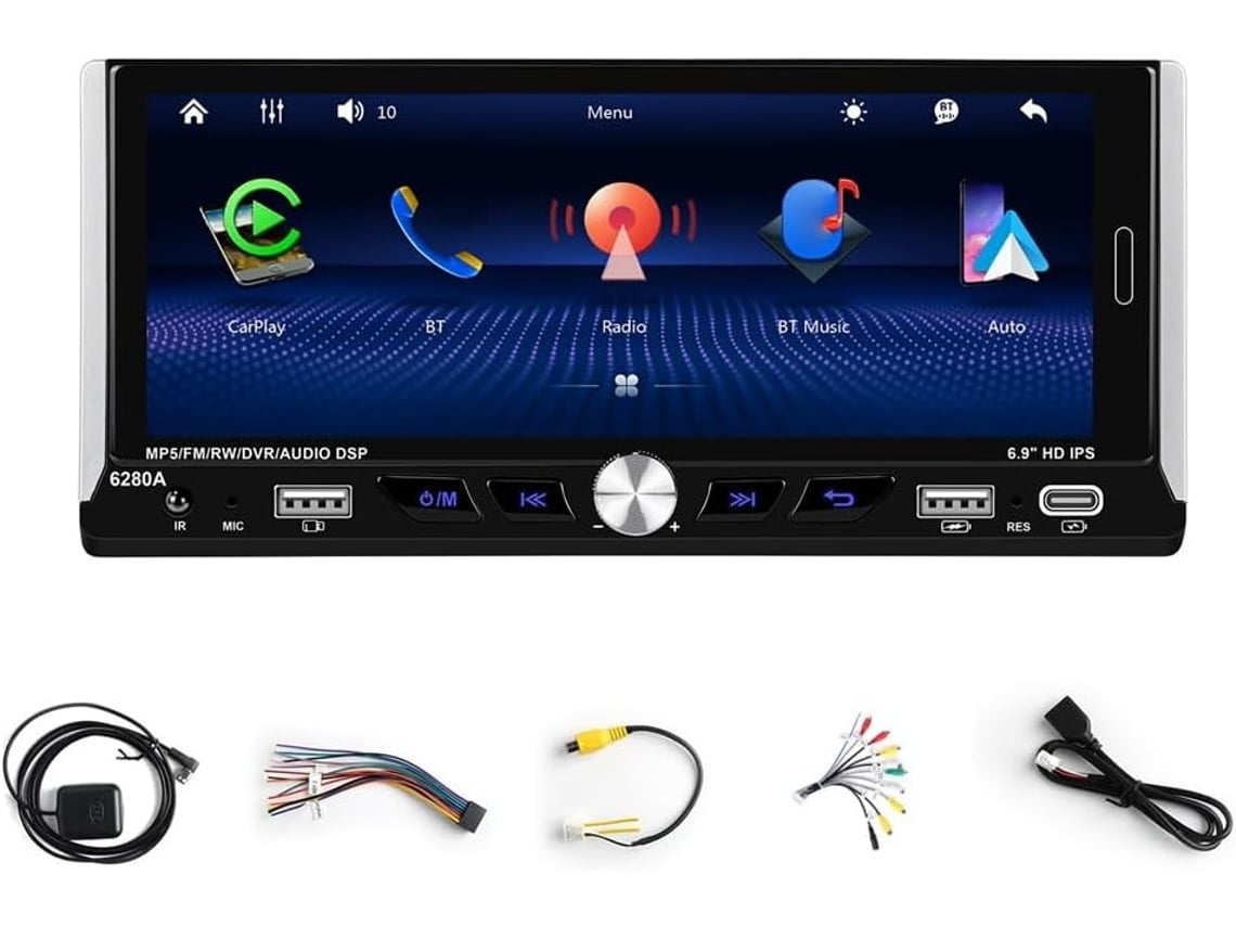 Reproductor Multimedia Para Coche Android De 13,6,9 Pulgadas, 1din, Abs Negro