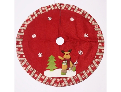 Falda del árbol de Navidad 80cm Rojo/Verde Estampado de Muñeca de Nieve o Reno Reno SELEOK
