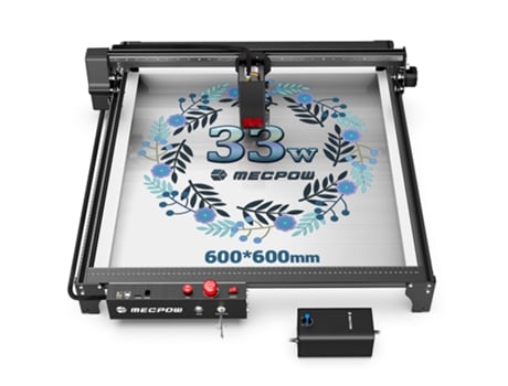 Máquina de grabado láser MECPOW X5 Pro 33W 600x600mm Área de grabado 0.08x0.1mm Punto láser con asistencia de aire automática