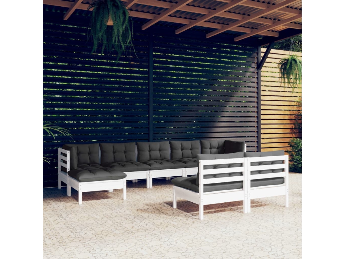 Conjunto de jardín de 9 piezas con cojines de pino blanco de DKD Home Decor