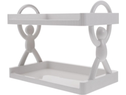 Estantería Adhesiva De Dos Niveles De Doble Uso Para Escritorio O Montaje En Pared, Color Blanco, Fabricada En Pp.