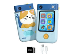 Cámara digital Chrui de 2,8" con pantalla táctil y cámara giratoria, tarjeta SD de 32 GB (Blue Cat)
