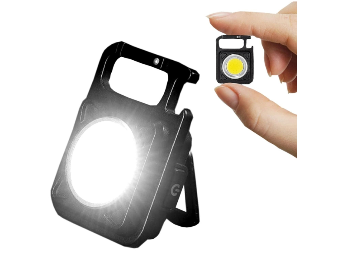 Linterna COB pequeña, llavero magnético con 4 modos de luz, mini abridor de botellas de cerveza, impermeable, Yizhood (negro)
