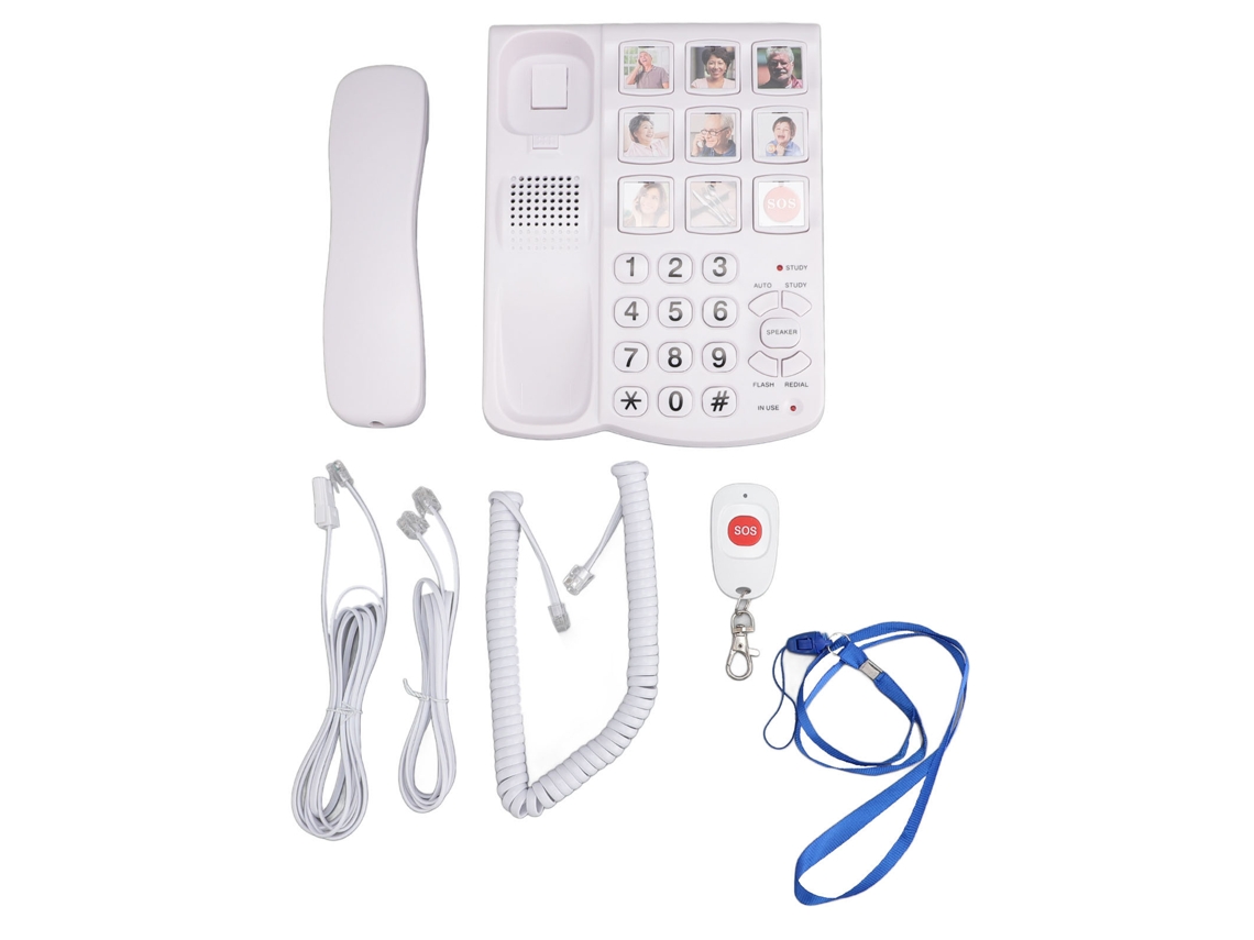 Teléfono fijo para personas mayores (botones grandes, sonido fuerte)