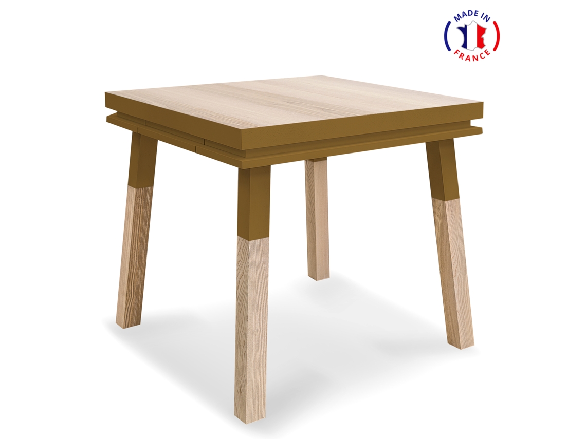 Mesa de Comedor Cuadrada MON PETIT MEUBLE FRANÇAIS con 1 Cajón (Verde Lancieux - Madera - 80 x 75 x 80 cm)