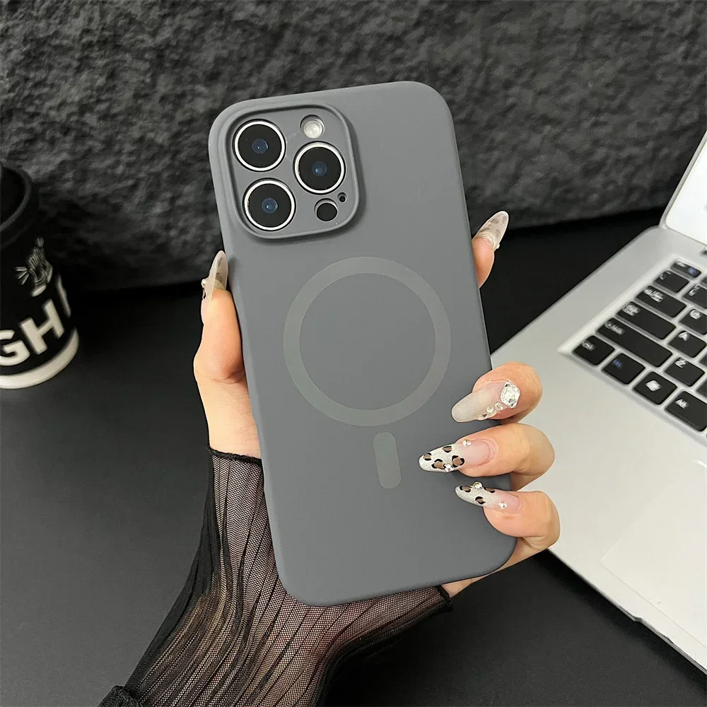 (iphone 13, Gris) Funda Protectora Magnética De Silicona Líquida Magsafe Para Iphone, Protección De Lente