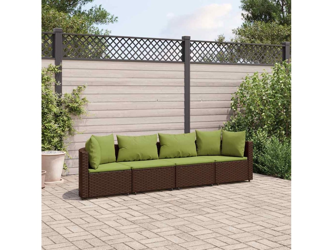 Conjunto de sofás de jardín con cojines de mimbre marrón, Dkd Home Decor