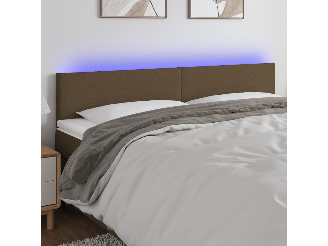 Cabecero Con Led De Tela Marrón Oscuro 160x5x78/88 Cm