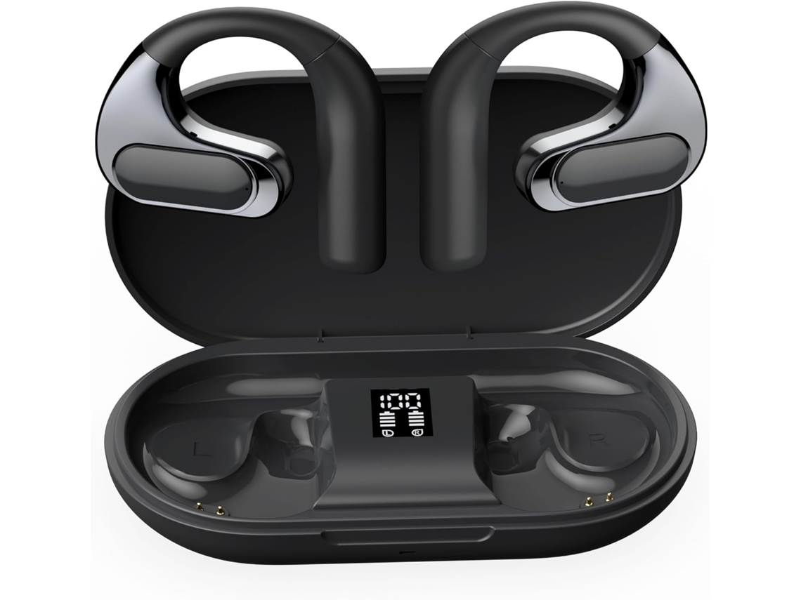 Auriculares abiertos, calidad de sonido mejorada, Bluetooth 5.4, adecuados para juegos, deportes al aire libre, trabajo, viajes (negro) IKIKSO