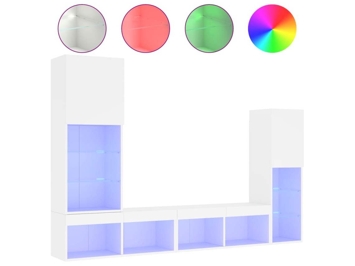 Mueble de TV de pared con iluminación LED, fabricado en madera blanca, MAISON EXCLUSIVE