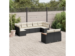Conjunto de sofá de jardín de 9 piezas con cojines, ratán negro, Dkd Home Decor