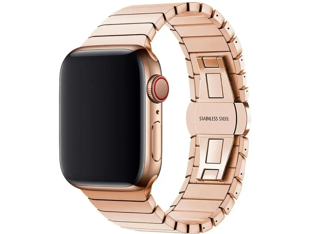 Correa de acero inoxidable de titanio Szsmart para Apple Watch Series 10 de 42 mm en oro rosa