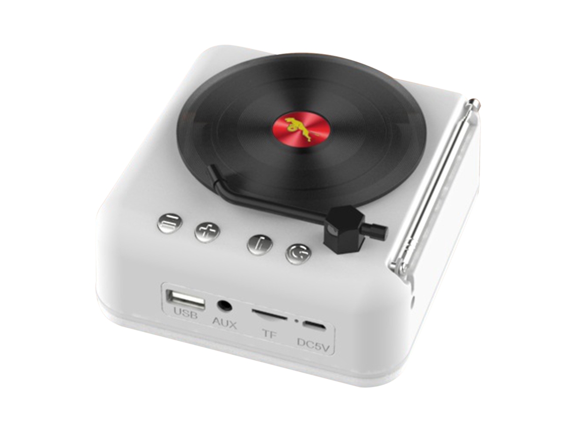 Altavoz Bluetooth Retro De Vinilo Con Tocadiscos, Radio Fm, Estéreo Hifi Portátil Blanco