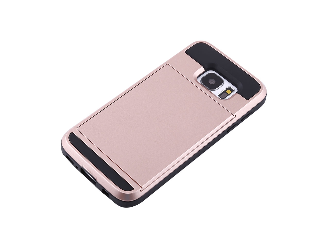 Slim Slide Card Holder Funda Protectora Antichoque Para Samsung S7 Rosa Dorado