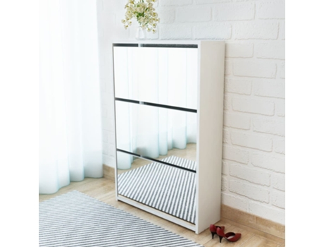 MAISON EXCLUSIVE Mueble zapatero 3 niveles y espejo blanco 63x17x102,5 cm