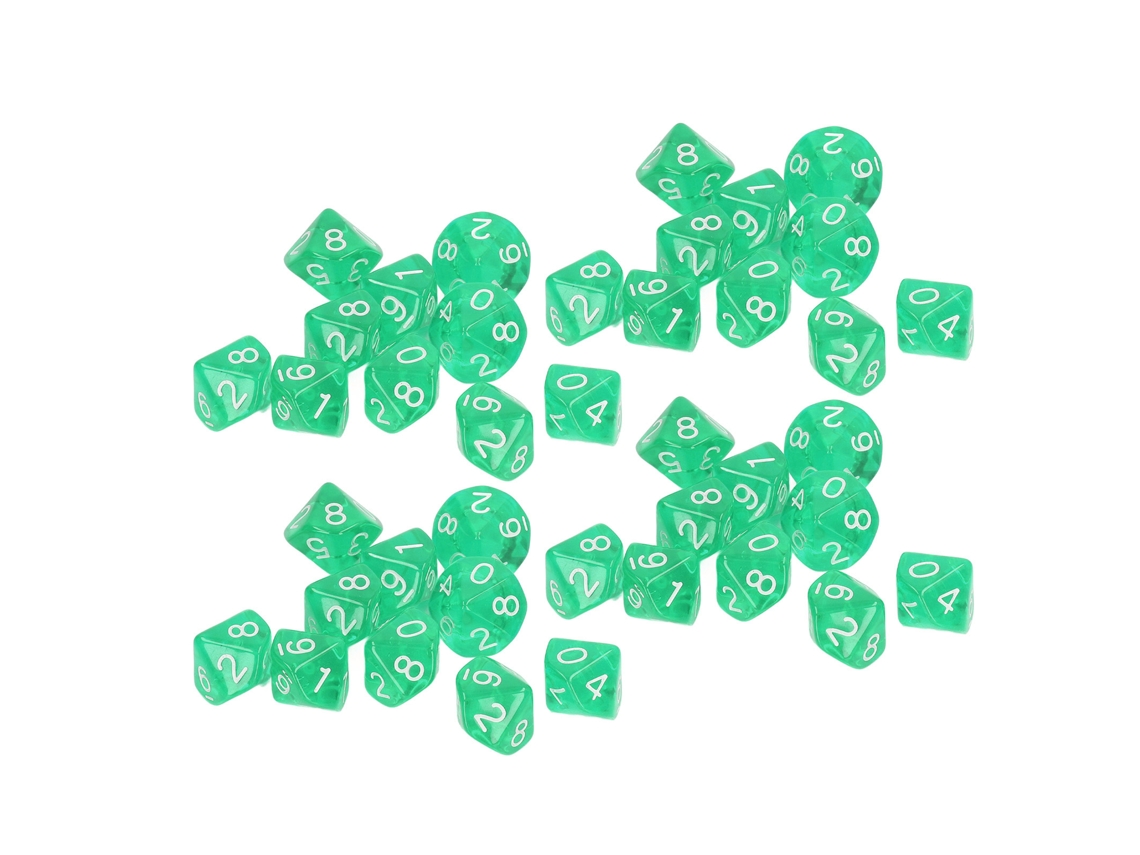 Juego De 40 Dados Numéricos De Diez Caras, Dados De Plástico Translúcido Para Juegos De Mesa, Entretenimiento Educativo, Color Verde.