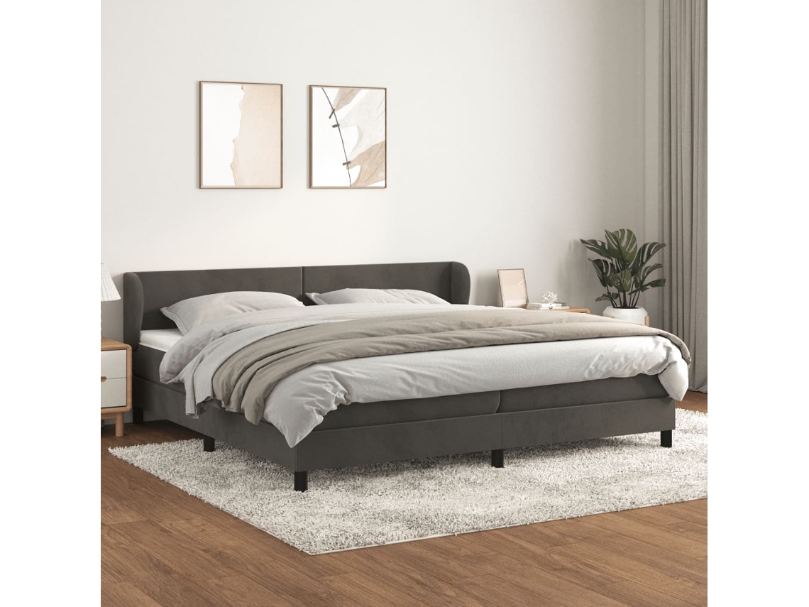 Cama Box Spring Con Colchón Terciopelo Gris Oscuro 200x200 Cm