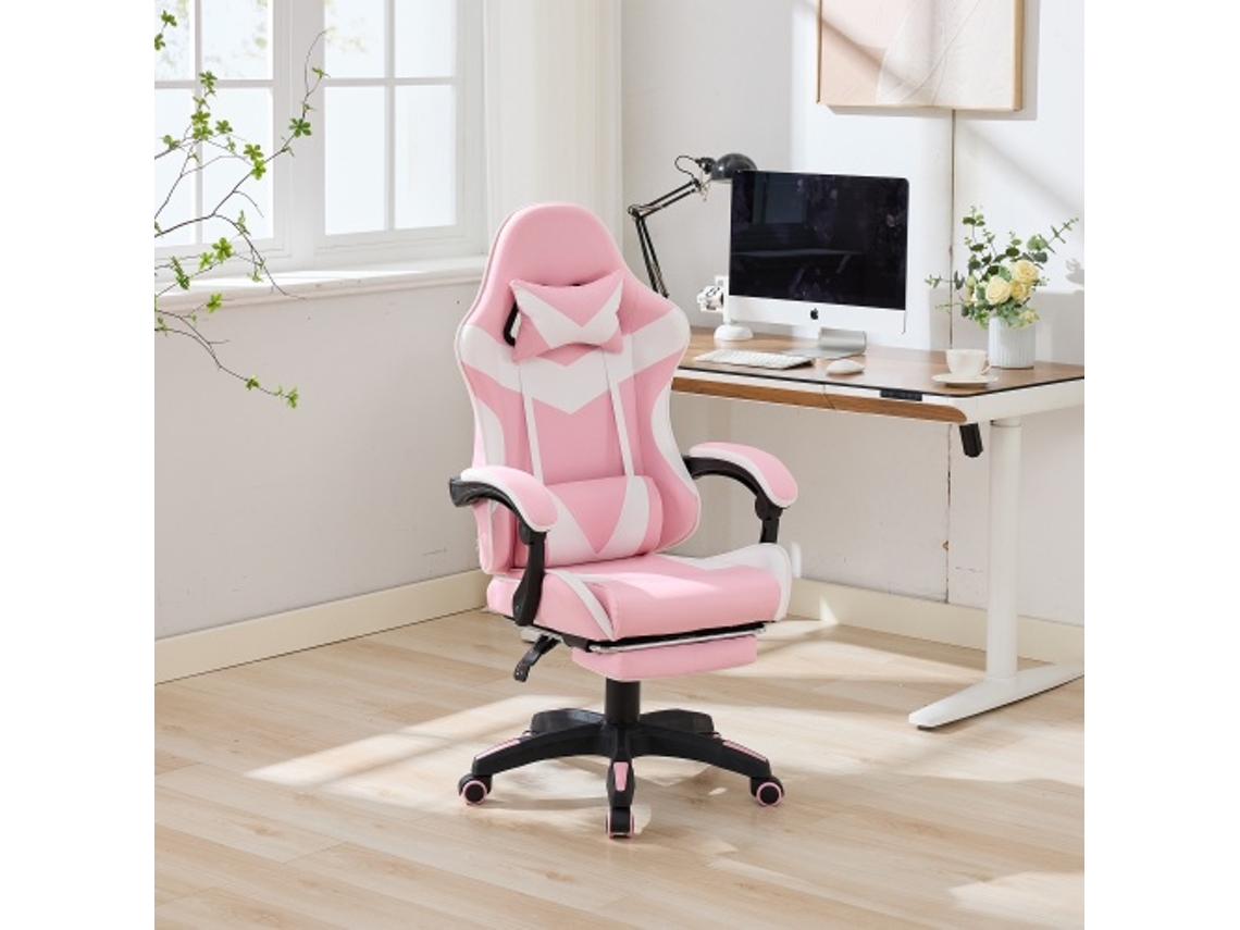 Silla De Juego Ergonómica Giratoria De 360 ° Para Oficinas Y Juegos Color Blanco Y Rosa