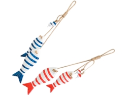Juego de 2 adornos náuticos de pared, diseño de peces de madera, ideales para uso interior y exterior, estilo marítimo, GOKOCO
