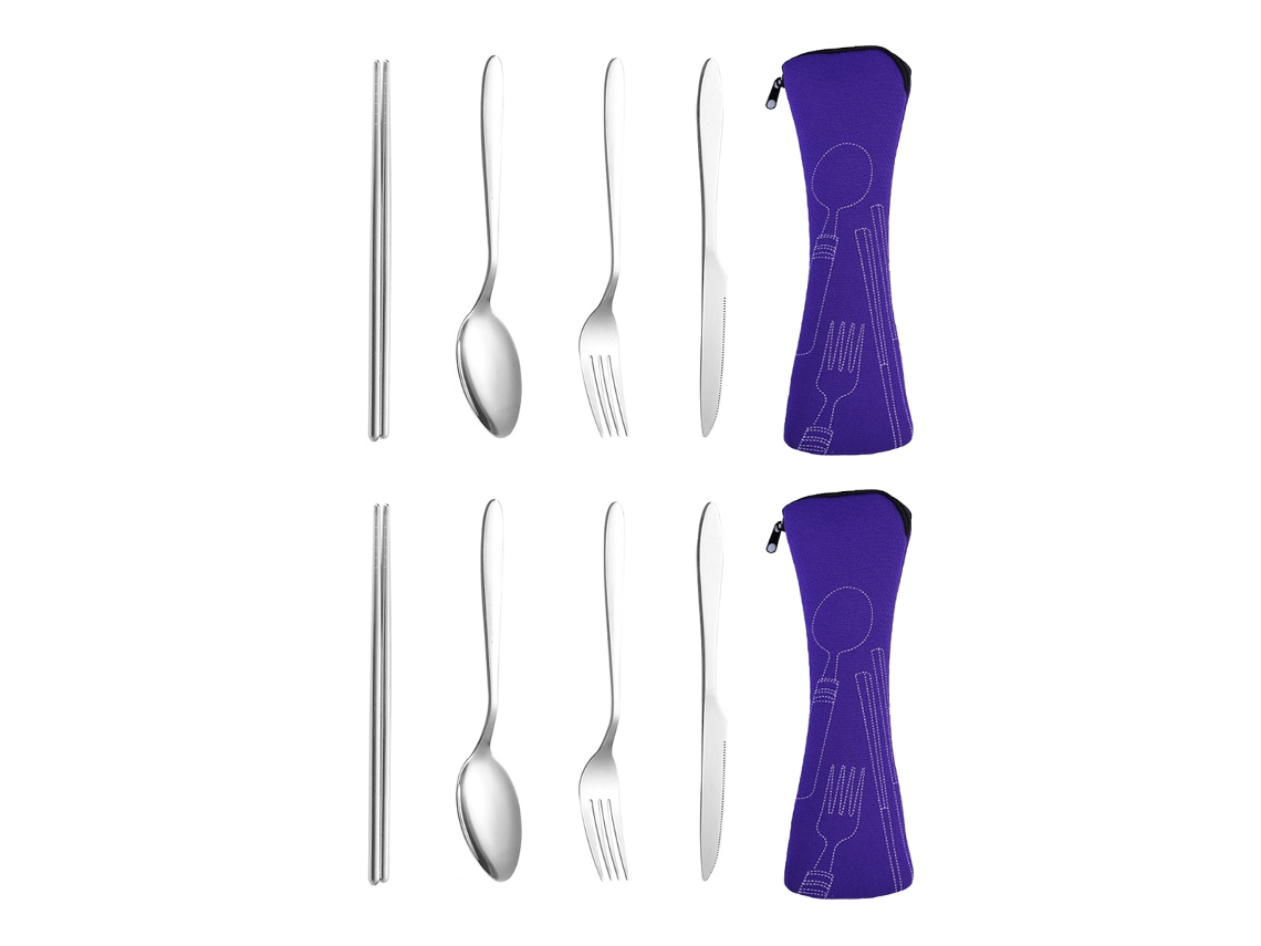 Juego de 4 cubiertos portátiles con estuche - Utensilios de camping, juego reutilizable TRUYUETY