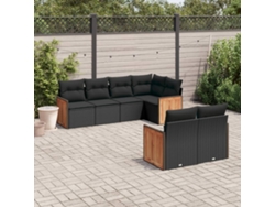 Conjunto de sofá de jardín de 7 piezas con cojines, ratán negro, Dkd Home Decor