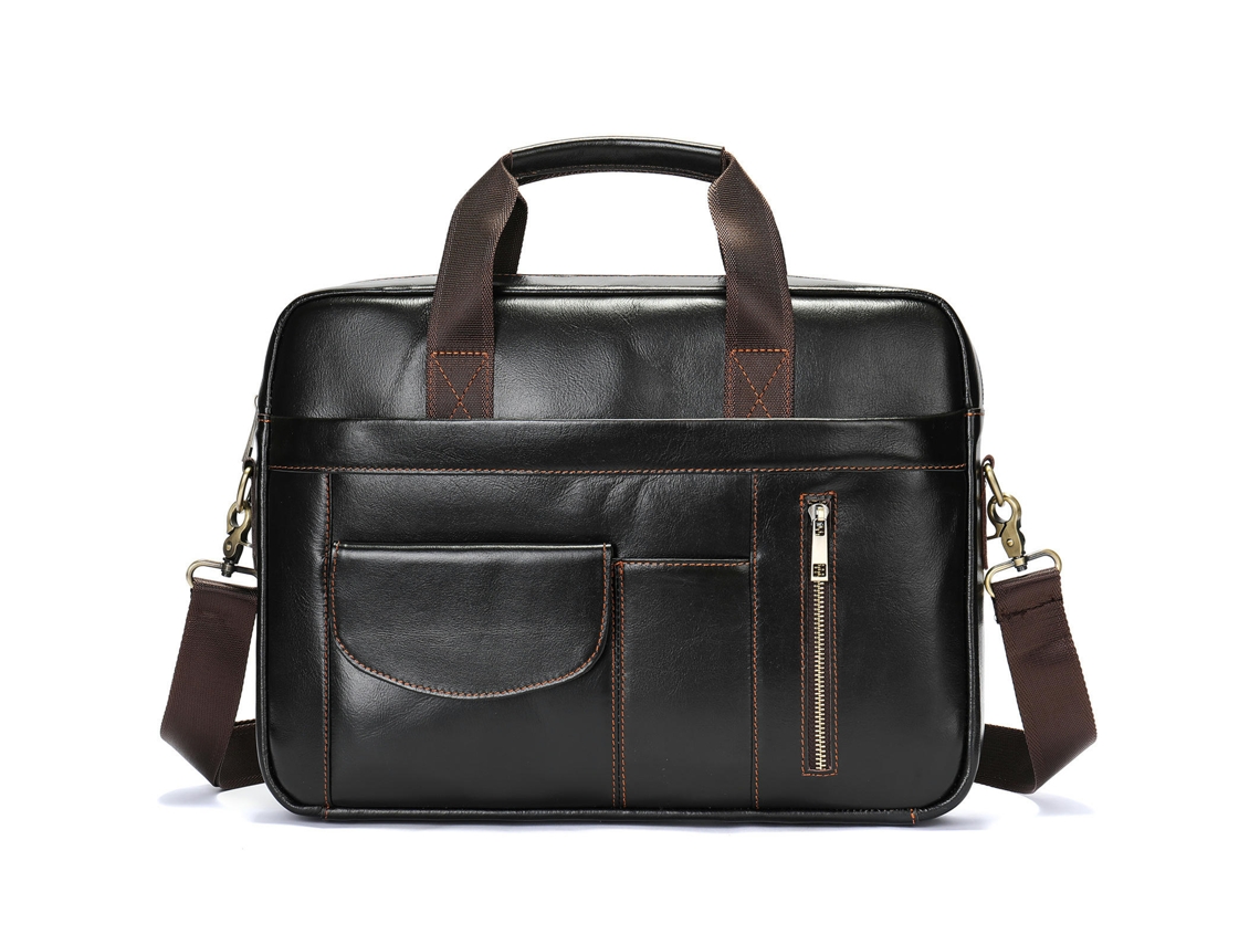 Maletín de cuero genuino para ordenador portátil, bandoleras cruzadas, bolso de viaje de negocios para hombres-1116 café profundo