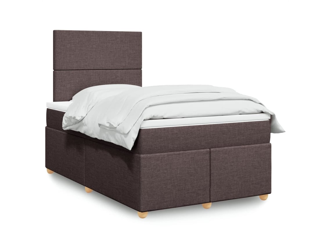 Cama Box Spring Con Colchón Tela Marrón Oscuro 120x190 Cm